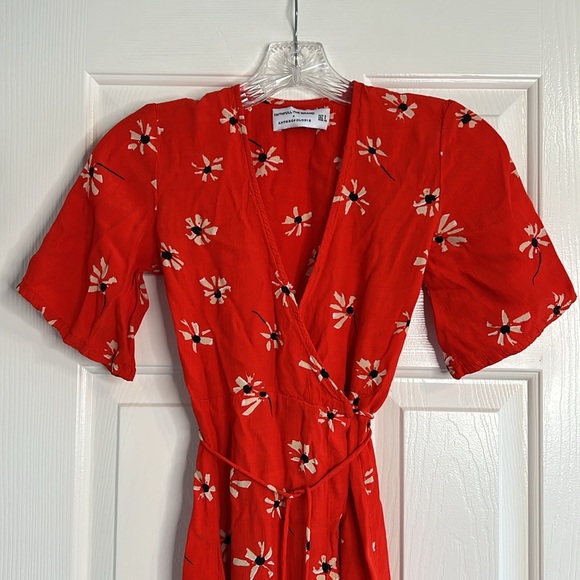 Faithfull the Brand x Anthropologie Riviera Bright Red Floral Wrap Dress XS - Picture 5 of 13